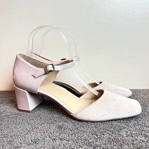 Naturalizer Size 8.5 Nude Beige Taupe Patent Suede Leather Block Heel Shoes